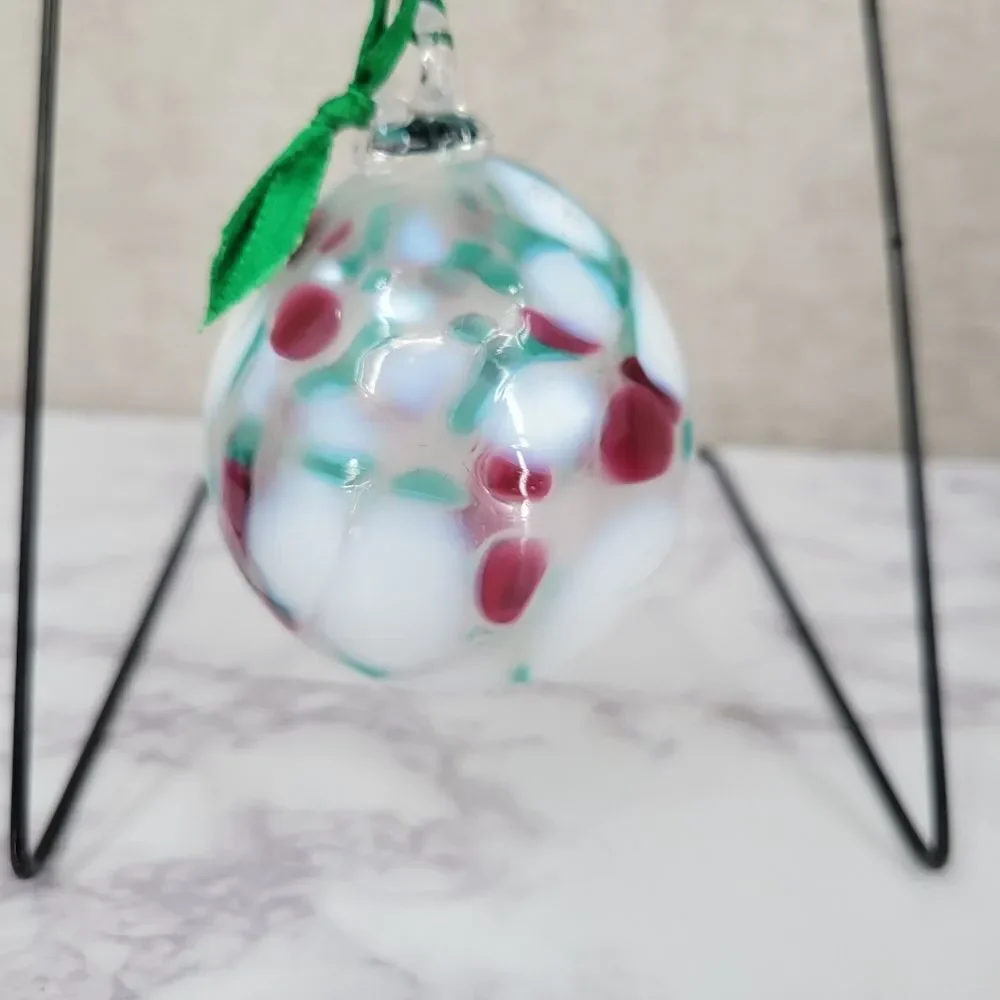 Vintage Hand Blown Art Glass Ornament with Green Ribbon Signed 90s - Picture 4 of 10